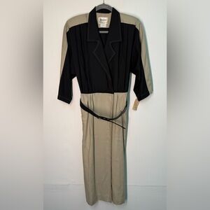 VTG 80s‎ belted dress Black and Tan Midi Dress with pockets medium Neiman Marcus